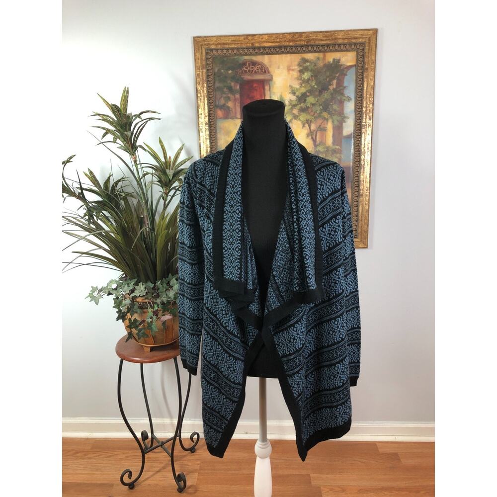 Forever21 Cardigan Sweater Women's Size XS Black Blue Fair Isle Artsy Cabin Core